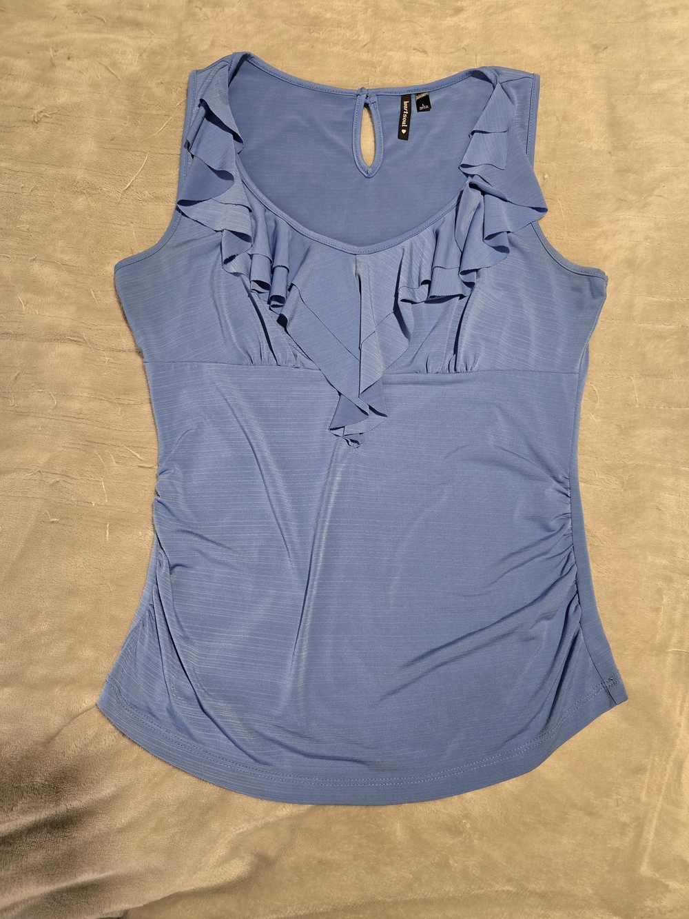 HeartSoul Periwinkle Blue Ruffle Neck Ruched Sleeveless Blouse - L